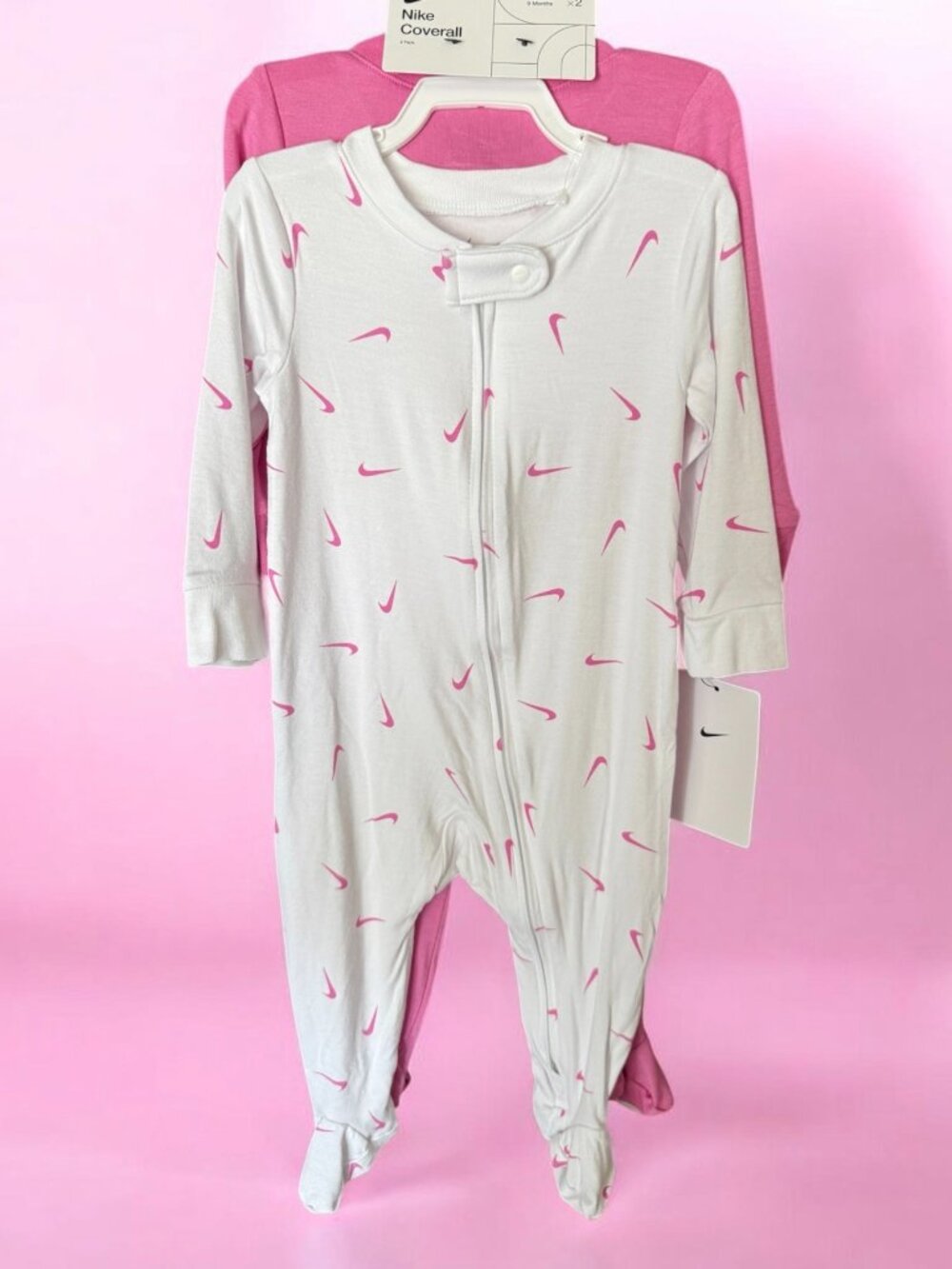 Nike Baby 2Pk Essentials Infant Girl's Coveralls 9 Months Pink White Sleeper NWT